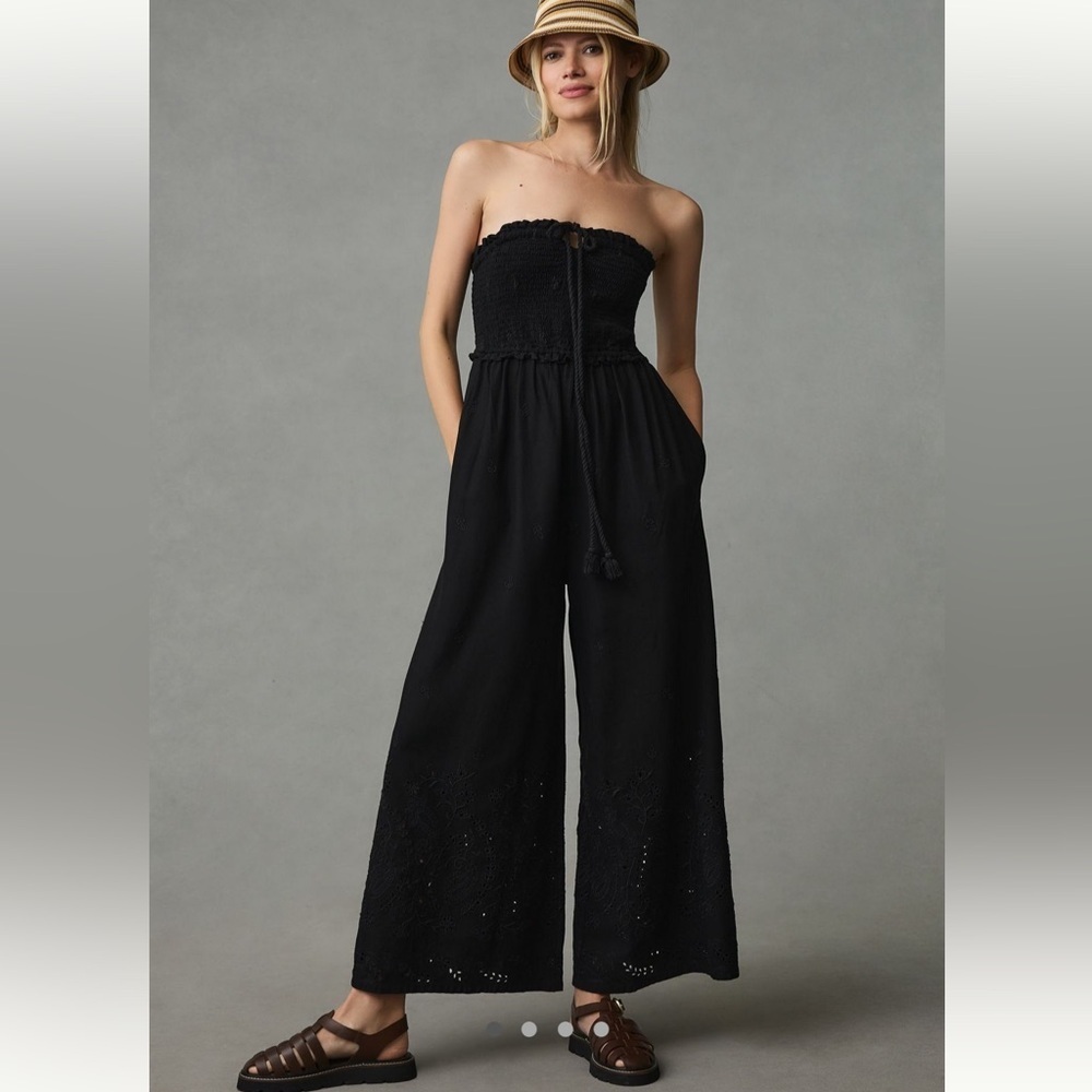 Anthropologie Black Strapless Jumpsuit with Eyelet Detail